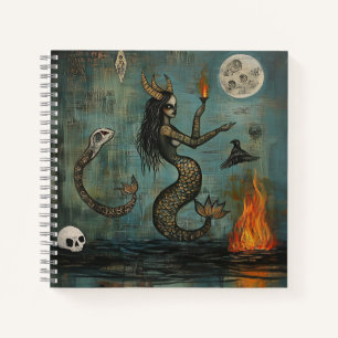 Horned Mermaid Moon Occult Dark Witchy AI Art Notebook