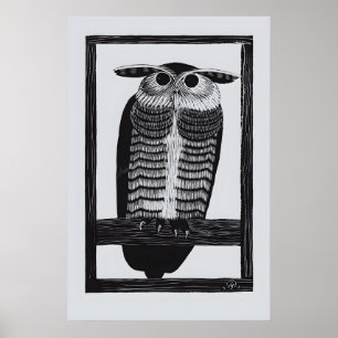Horned Owl A3 A4 Fine Art Print. Vintage Natural Poster