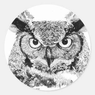 Horned Owl Classic Round Sticker