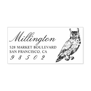 Horned Owl   Family Name Script Return Address Rubber Stamp