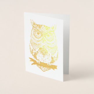 Horned Owl Gold Foil Blank Greeting Card
