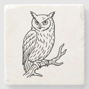 Horned Owl on Branch Line Art Stone Coaster
