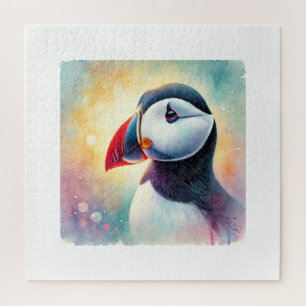 Horned Puffin in Watercolor 051124AREF122 - Waterc Jigsaw Puzzle