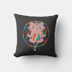 Horned Rainbow Cat Pentagram T-Shirt Cushion