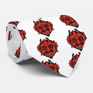 Horned Red Satan Devil Face Tie