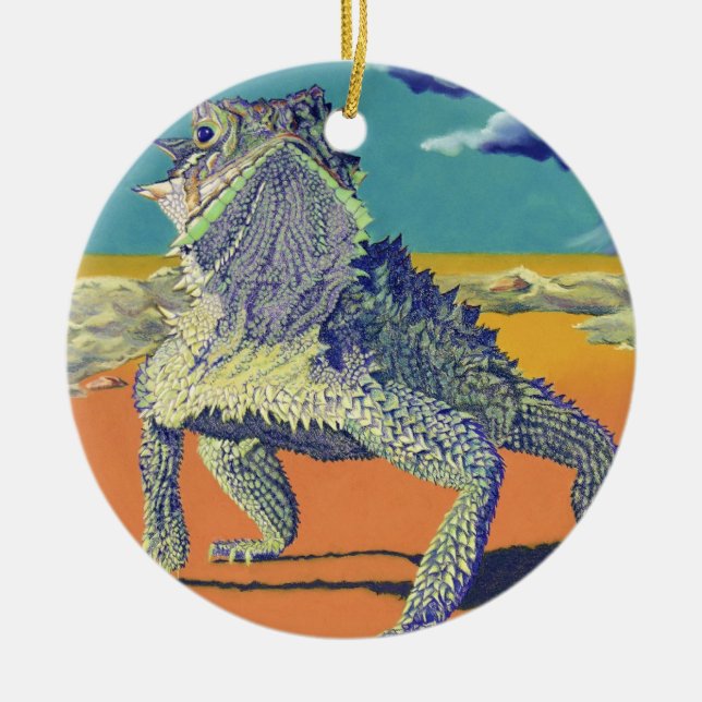 Horned Toad, Lizard Ceramic Tree Decoration (Front)