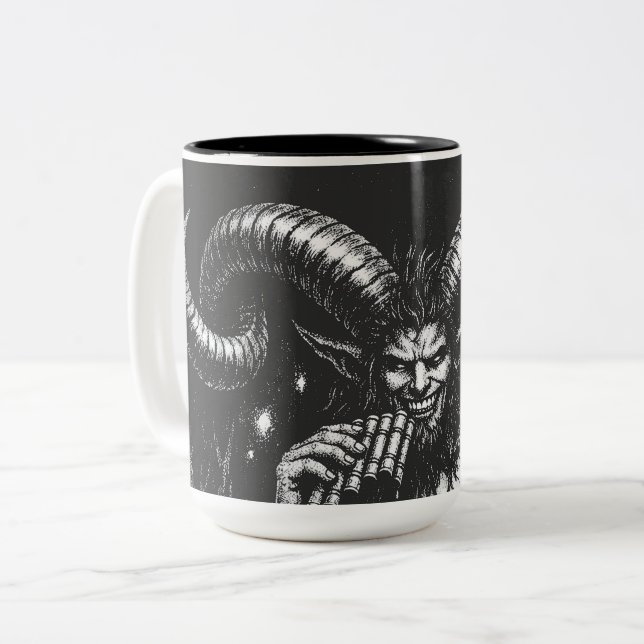 Horned Winter Satyr — by BurnsInHell Two-Tone Coffee Mug (Front Left)