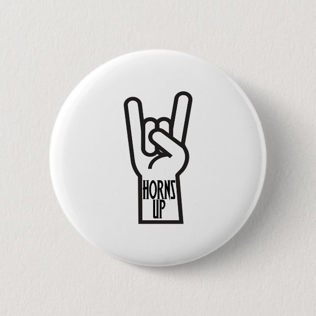 Horns Up 6 Cm Round Badge (Front)