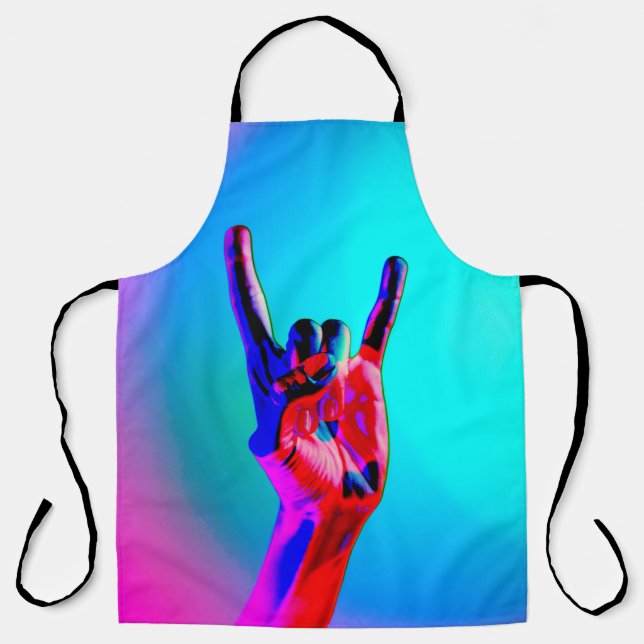Horns Up Heavy Metal Hand Sign Throwing Hard Rock Apron (Front)