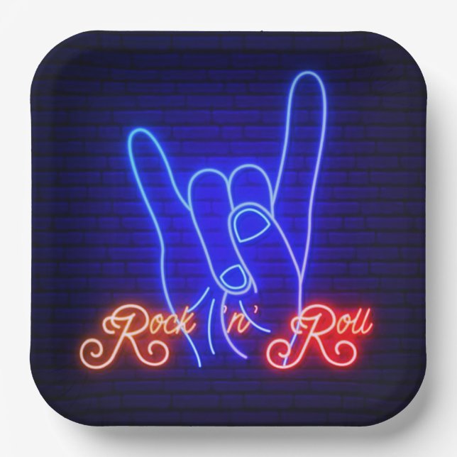Horns Up Rock 'n Roll Square Paper Plate (Front)