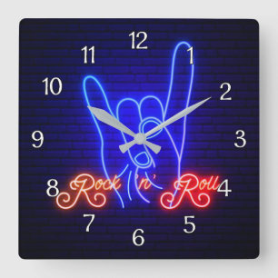 Horns Up Rock 'n Roll Square Wall Clock