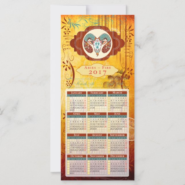 Horoscope Calendar Card 2017 ~ Aries (Front)