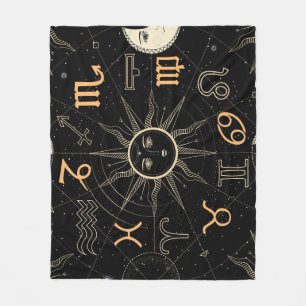 Horoscope circle, Zodiac signs, vintage. Fleece Blanket