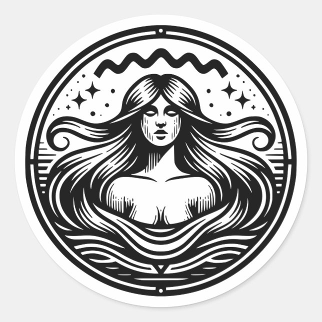Horoscope Sign Aquarius Symbol Women in Water Classic Round Sticker (Front)