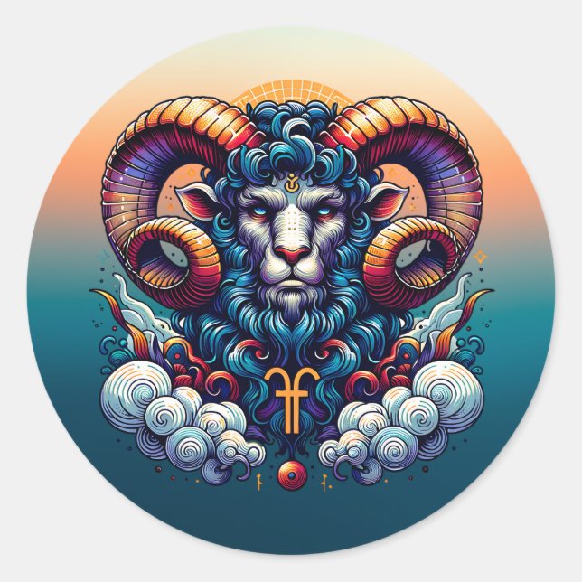 Horoscope Sign Aries | Mystical Ran  Classic Round Sticker (Front)