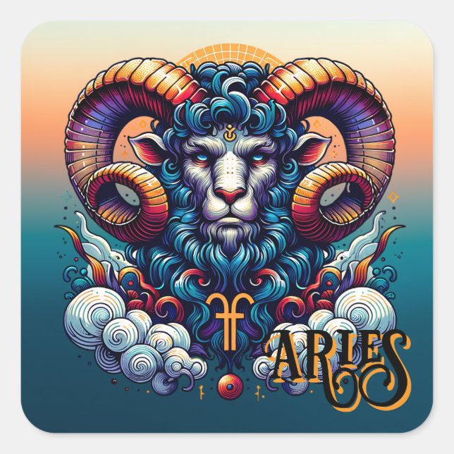 Horoscope Sign Aries | Mystical Ran  Square Sticker (Front)