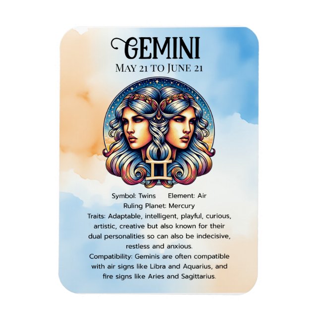Horoscope Sign Gemini | Birthday Magnet (Vertical)