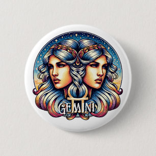 Horoscope Sign Gemini   Twins Astrology Sign 6 Cm Round Badge