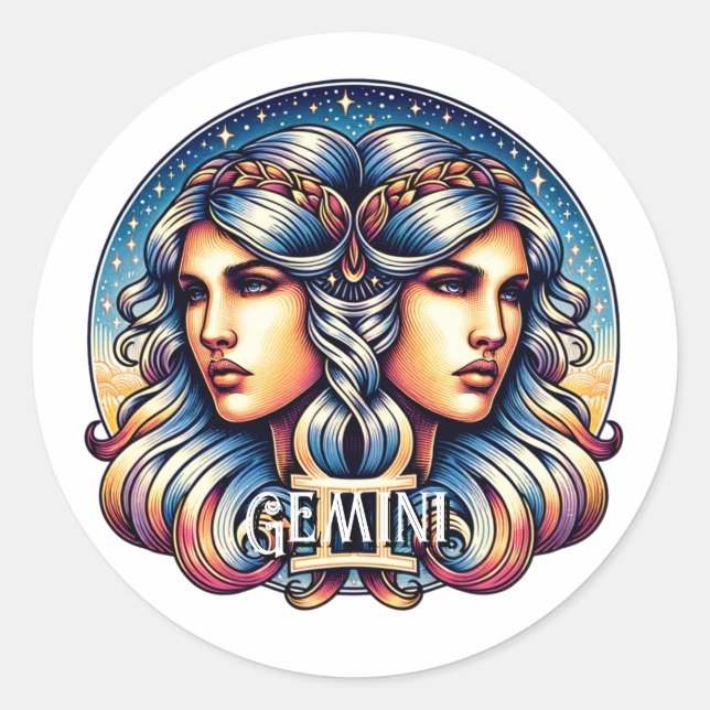 Horoscope Sign Gemini | Twins Astrology Sign Classic Round Sticker (Front)