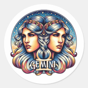 Horoscope Sign Gemini Twins Astrology Sign Classic Round Sticker