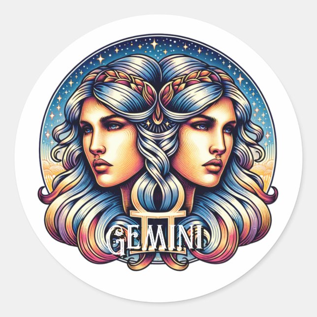 Horoscope Sign Gemini | Twins Astrology Sign Classic Round Sticker (Front)
