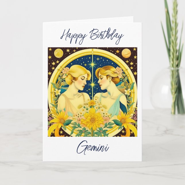 Horoscope Sign Gemini Twins Personalised Birthday Card (Front)