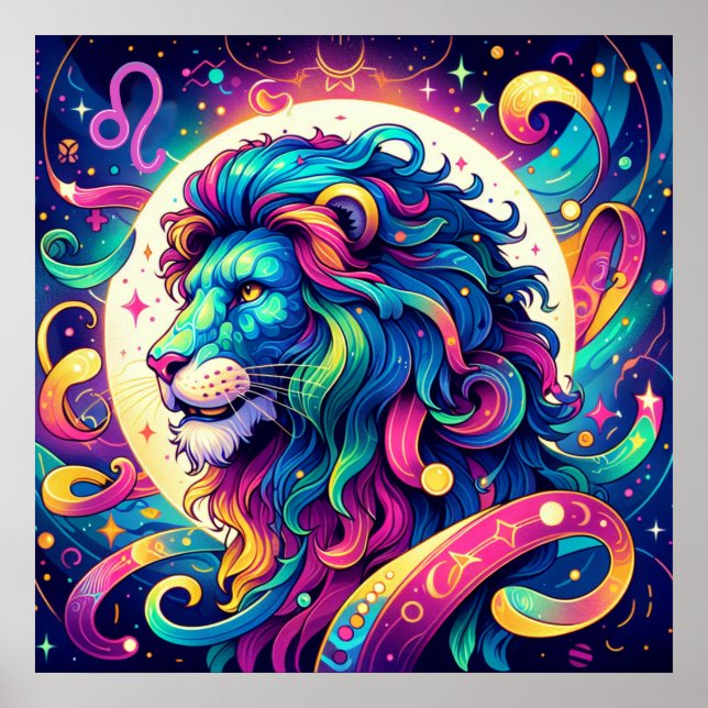 Horoscope sign Leo | Colourful Lion Art (Front)