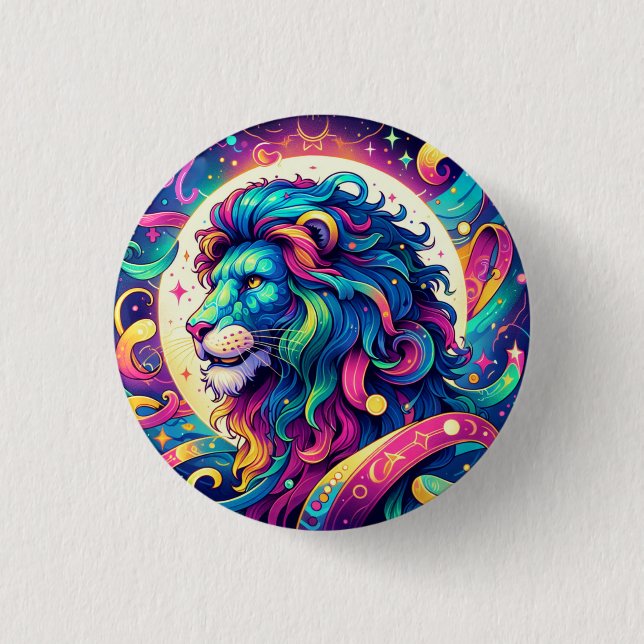 Horoscope sign Leo | Colourful Lion Art 3 Cm Round Badge (Front)