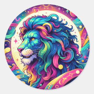 Horoscope sign Leo   Colourful Lion Art Classic Round Sticker