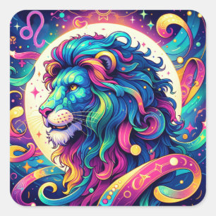 Horoscope sign Leo Colourful Lion Art Square Sticker