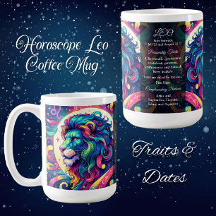 Horoscope sign Leo info   Colourful Lion Art Coffee Mug
