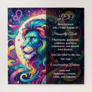 Horoscope sign Leo info   Colourful Lion Art Jigsaw Puzzle