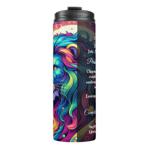 Horoscope sign Leo info   Colourful Lion Art Thermal Tumbler