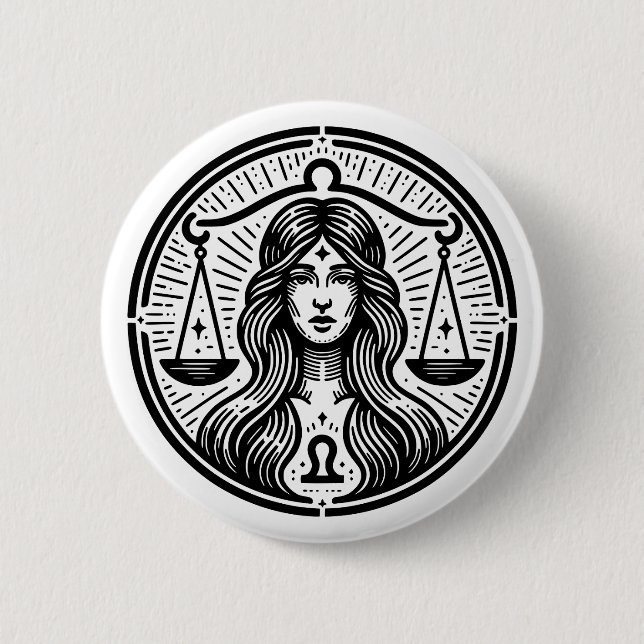 Horoscope Sign Libra Scales Symbol 6 Cm Round Badge (Front)