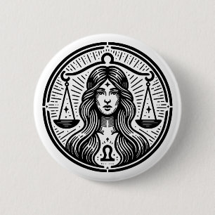 Horoscope Sign Libra Scales Symbol 6 Cm Round Badge