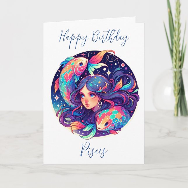 Horoscope Sign Pisces Happy Birthday Card (Front)
