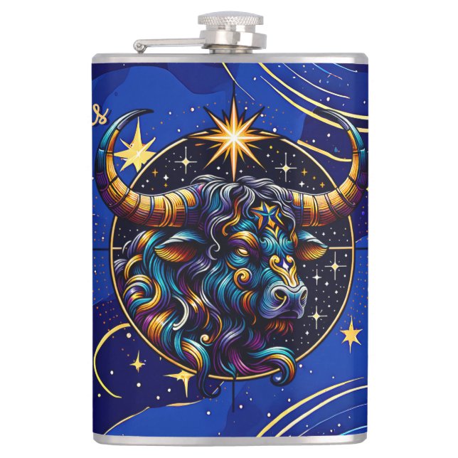 Horoscope Sign Taurus Zodiac Astrology Hip Flask (Front)