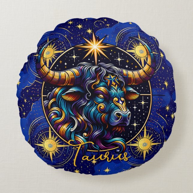 Horoscope Sign Taurus Zodiac Astrology Round Cushion (Front)
