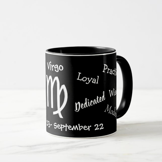 Horoscope Virgo Sign Traits Black and White Mug (Front Right)