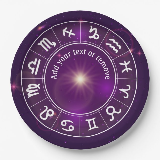 Horoscope wheel, astrology, 12 signs of zodiac, paper plate (Front)