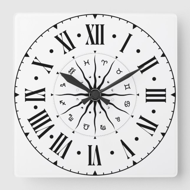 Horoscope Wheel With Roman Numerals Square Wall Clock (Front)