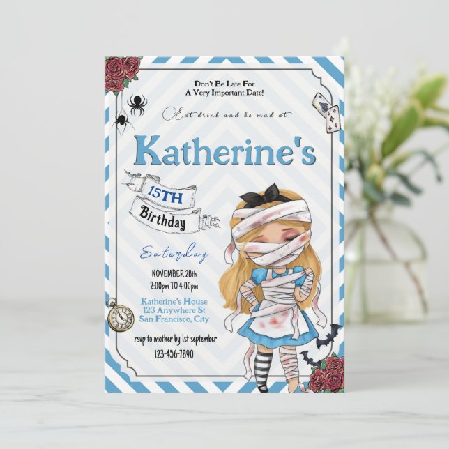Horror Alice in wonderland Birthday invitation (Standing Front)