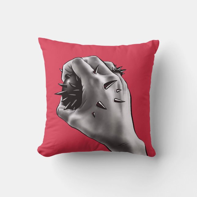 Horror Art Stabbed Fist Gothic Cushion (Front)