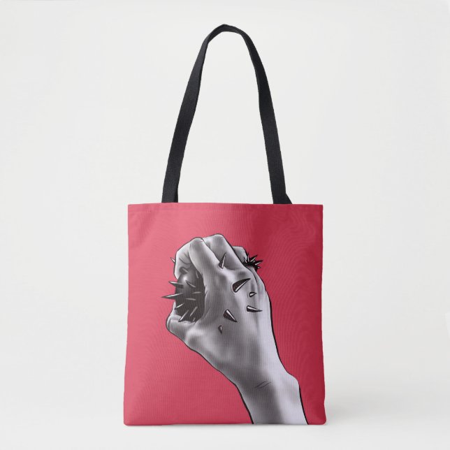 Horror Art Stabbed Fist Gothic Tote Bag (Front)
