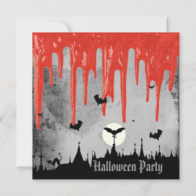 Horror Blood & Bats Halloween Party Invitation (Front)