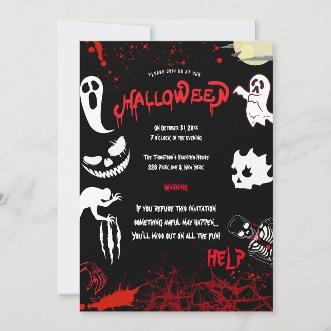 Horror Blood & Bats Halloween Party  Invitation (Front)