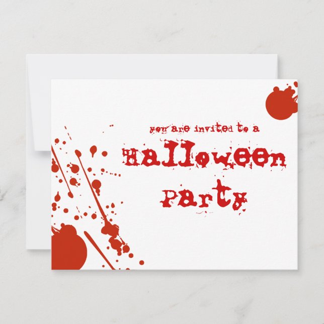 Horror Blood Splatters All White Halloween Invite (Front)