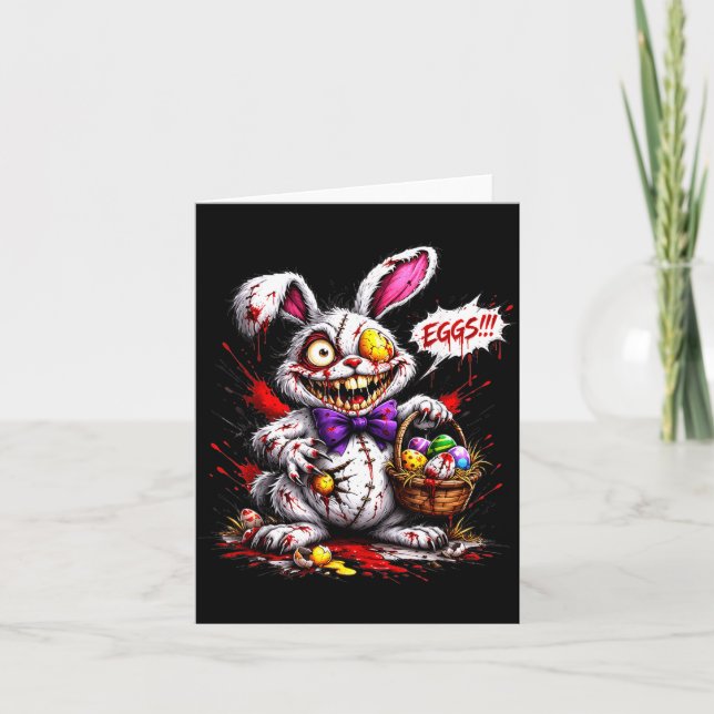 Horror Bunny with Eggs Scary Easter Design Card (Front)