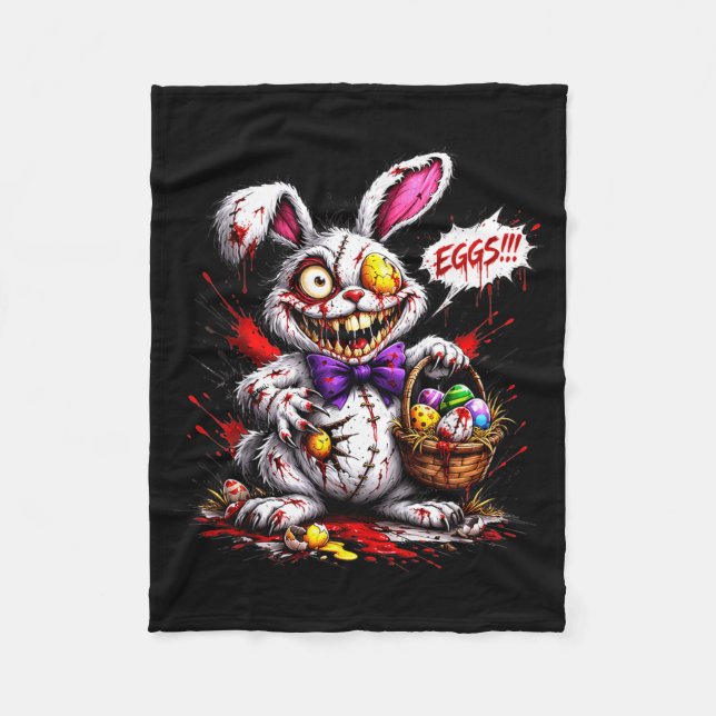 Horror Bunny with Eggs Scary Easter Design Fleece Blanket (Front)