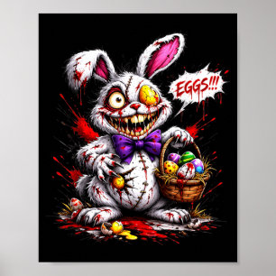 Horror Bunny with Eggs Scary Easter Design Poster